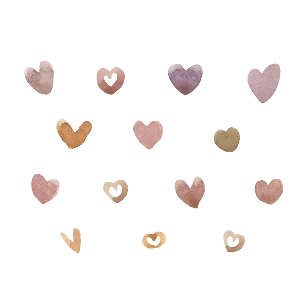 Soft watercolor set of hearts