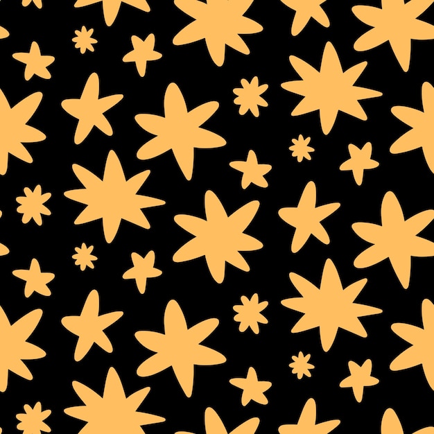 Soft yellow doodle stars seamless pattern on dark background