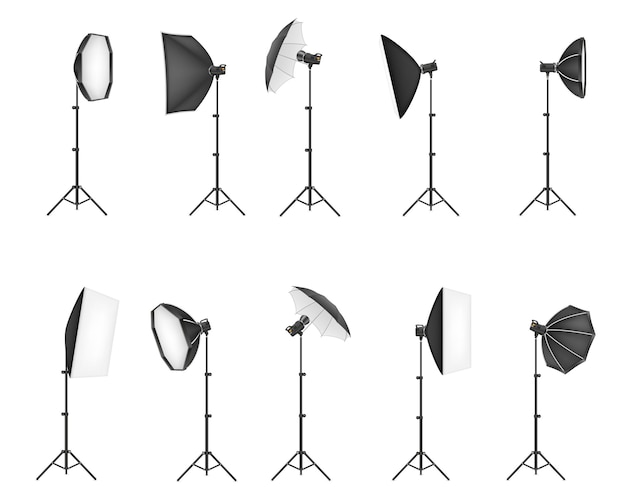 Softbox with flash on tripod for a photo studio vector illustration