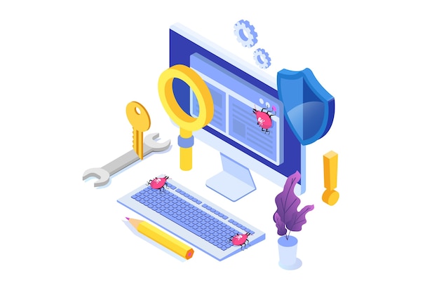 Software or application testing isometric concept.