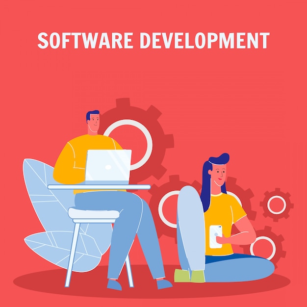 Software Development Flat Vector Poster with Text