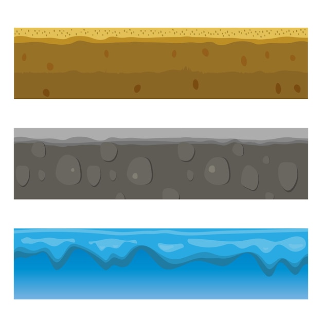 Soil ground and underground layers cartoon seamless game levels Vector crosssection view of nat