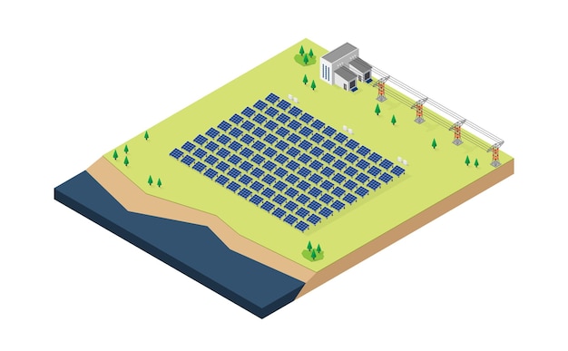 Solar cell energy power plant in isometric view