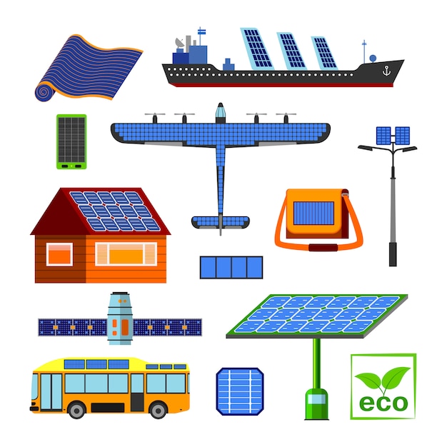 Solar energy elements set.