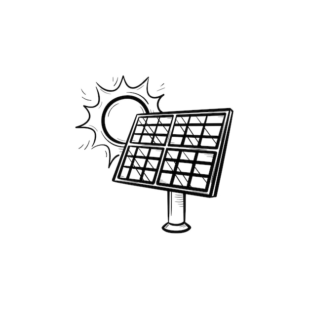 Solar energy industry hand drawn outline doodle icon. Sketch icon for ecology and environment design. Solar panel vector illustration for print, mobile and infographics isolated on white background.