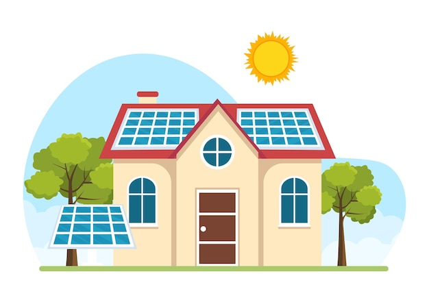 Solar Energy Installation Illustration with Home Service Team For Electricity Network Operation