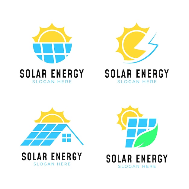 Solar energy logo collection with panel and sun concept