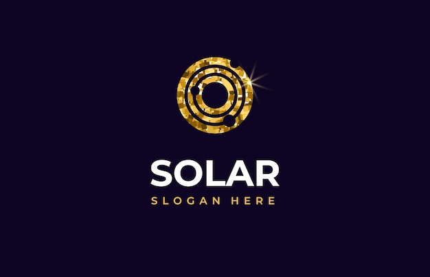 Solar golden glitter Logo creative modern concept design premium Orbits planets in round icon for logo IT concept design from space exploration astrology Vector illustration