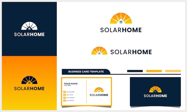 Solar panel with house home logo design concept and business card template