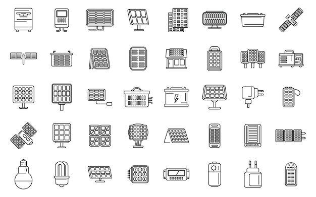 Solar panels icons set outline vector Solar inverter