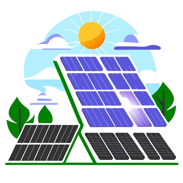 Vector solar power generation renewable energy source vector illustration flat 2