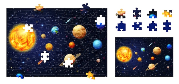 Solar system jigsaw puzzle space game pieces