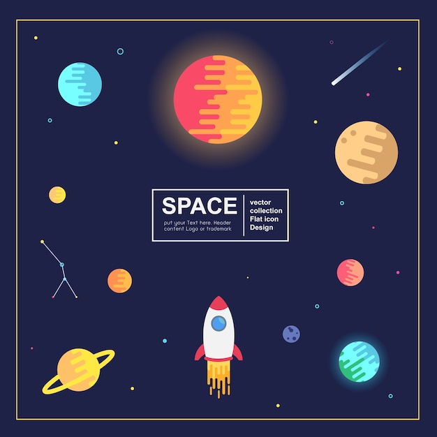 Solar system and planet in space flat design