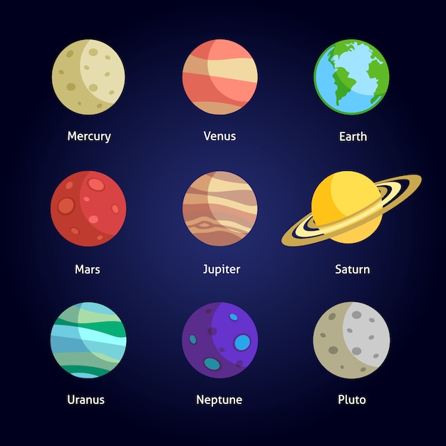 Solar system planets decorative elements set isolated vector illustration