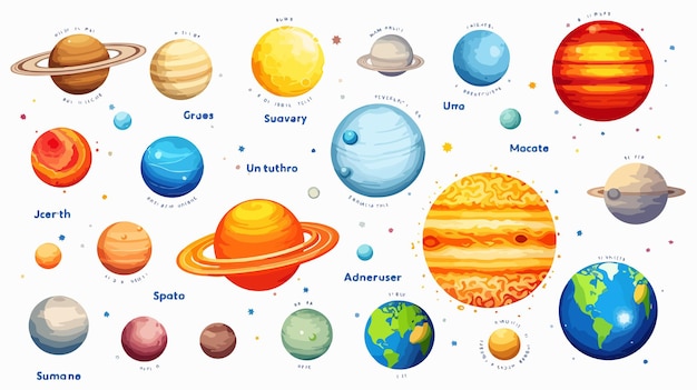 Vector the solar system with planets orbiting the sun