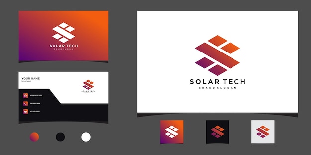 Solar tech logo template with creative concept and bussines card Premium Vector