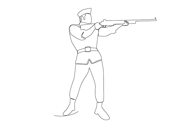 A soldier aiming for a target using a gun line art