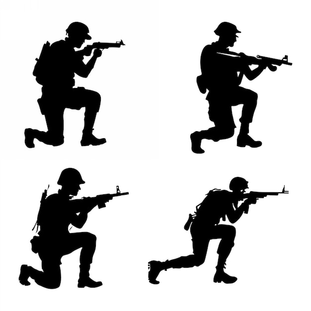 Soldier and army force silhouette collection for Veterans Day Set of army soldier icons Black sold