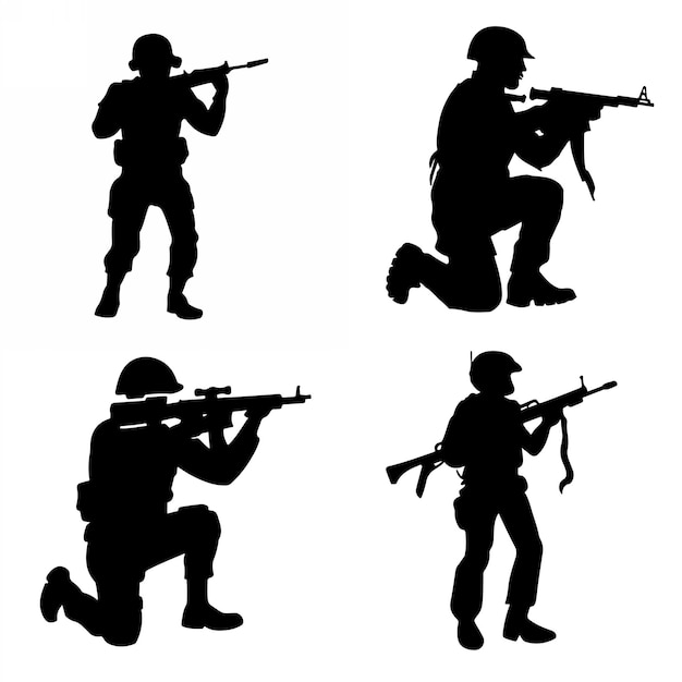 Soldier and army force silhouette collection for Veterans Day Set of army soldier icons Black sold