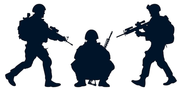 Soldier or army with gun silhouettes vector