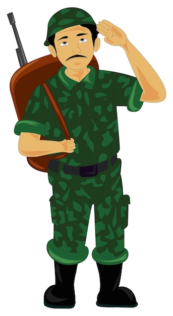 Soldier doing a salute with gun in hand