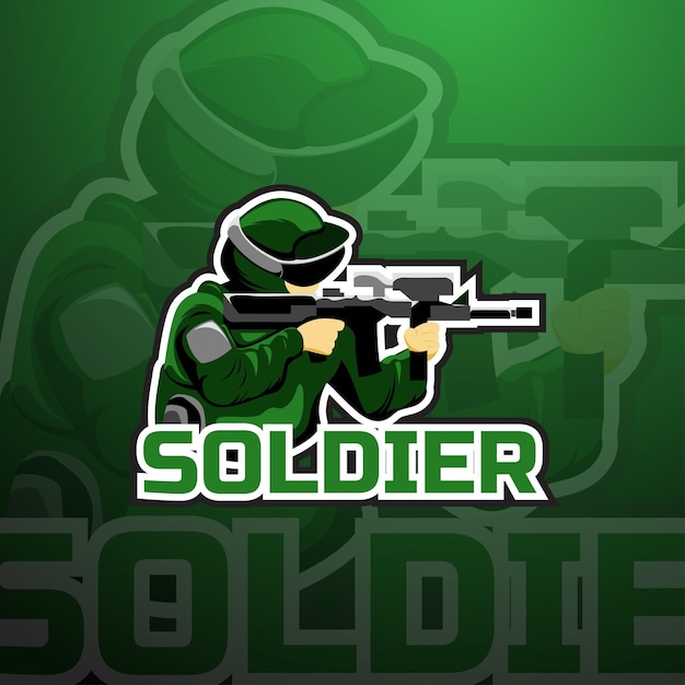 Soldier esport logo design template vector illustration