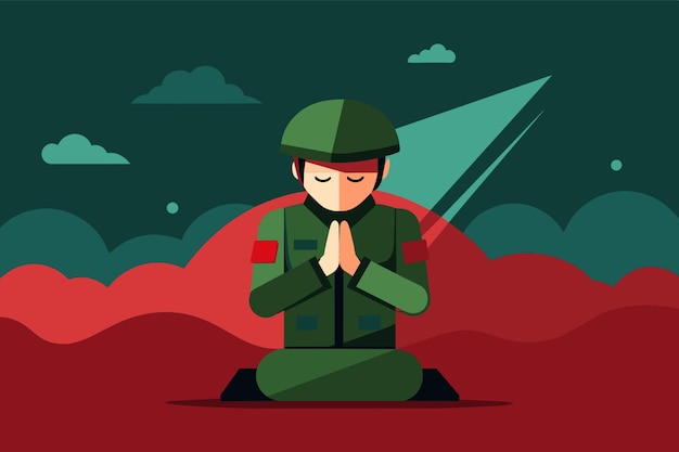 Vector a soldier praying before battle vector illustration