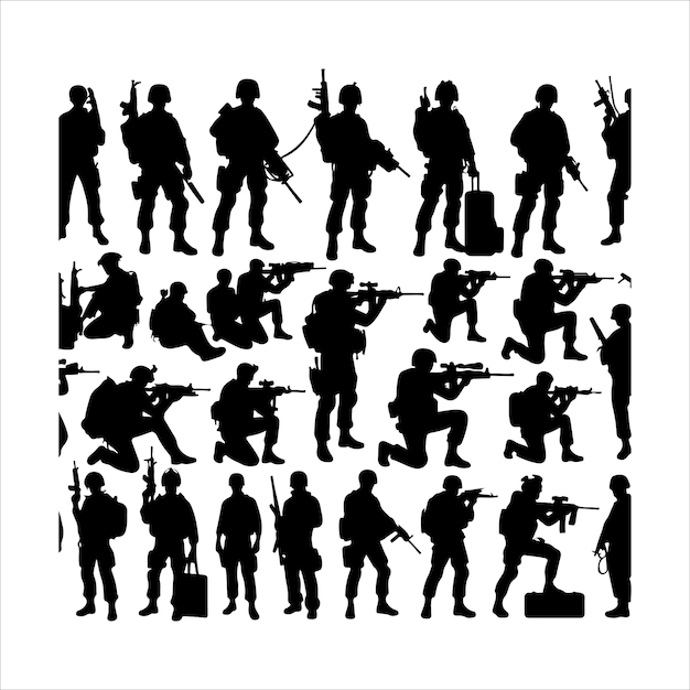 Vector soldier silhouette special army force wearing uniforms soldiers standing vector