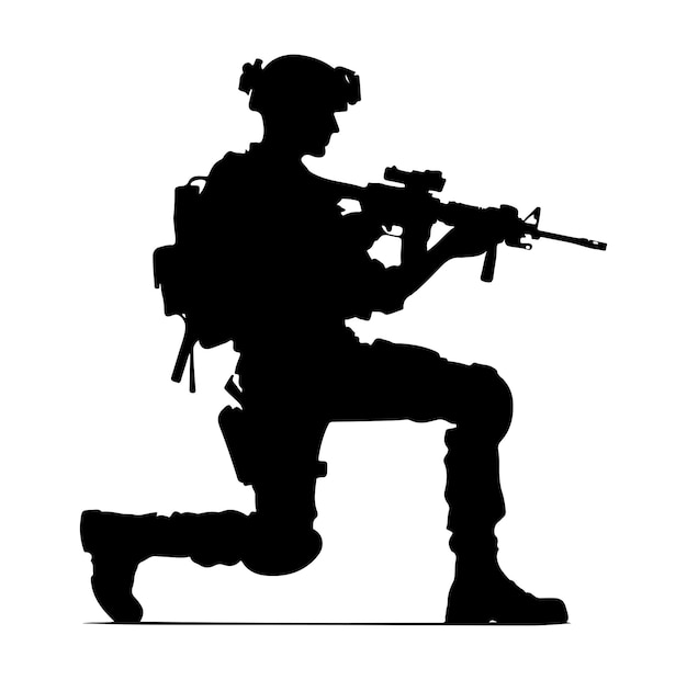 Soldier silhouette on a white background Special army force wearing uniforms Soldiers standing