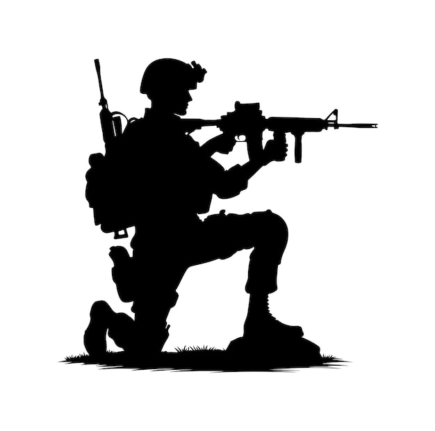 Soldier silhouette on a white background Special army force wearing uniforms Soldiers standing