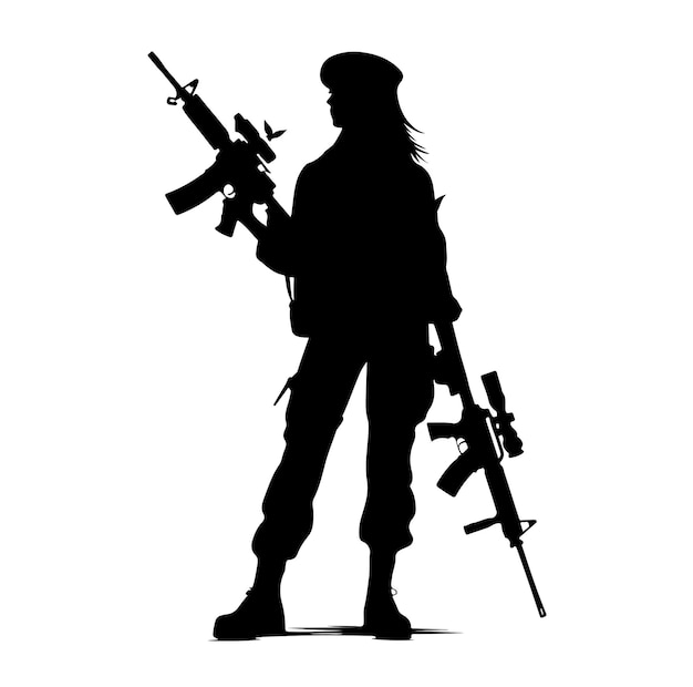 Soldier silhouette on a white background Special army force wearing uniforms Soldiers standing