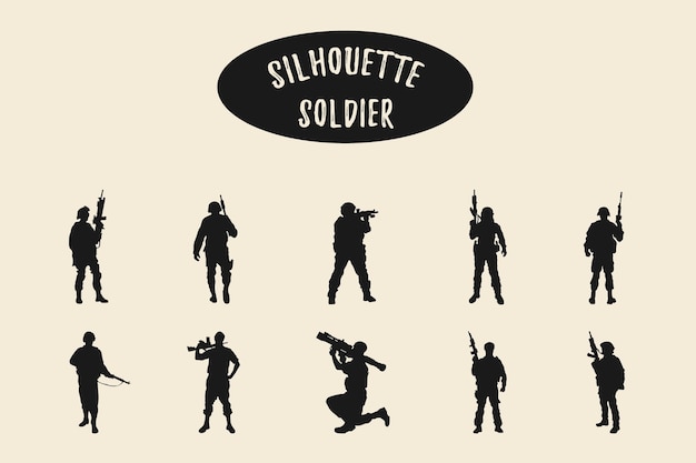 Soldier silhouettes Army silhouette of men soldiers with weapons