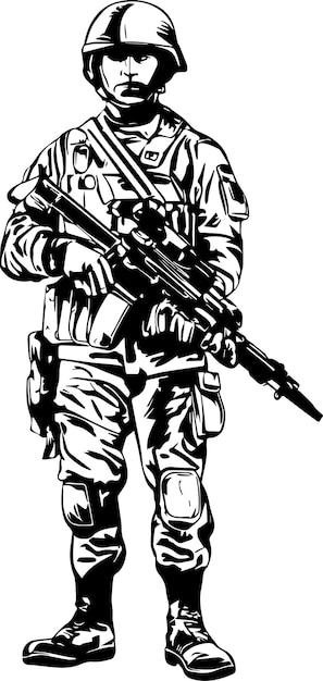 Soldier vector art illustration black and white silhouette