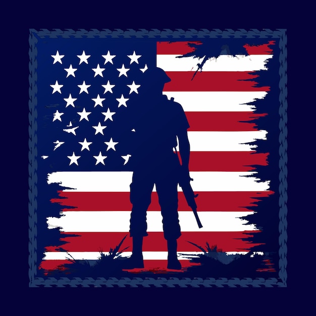 Vector a soldier with a gun and a flag behind it