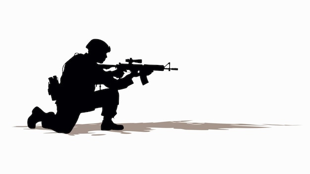 Soldier with Rifle Gun Silhouette Vector Cartoon Image