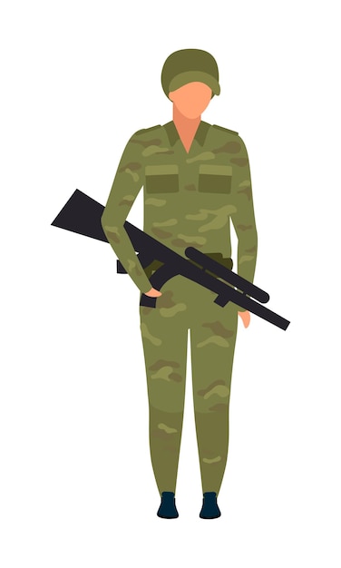 Soldier with rifle semi flat color vector character