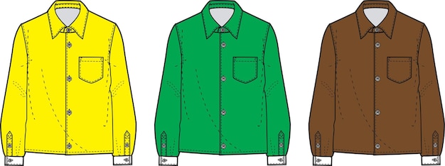 Solid color shirt with button and single pocket flat sketch technical drawing vector illustration te