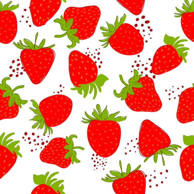 A solid drawing of fresh strawberries Seamless pattern Pink Doodle Red berry minimal style