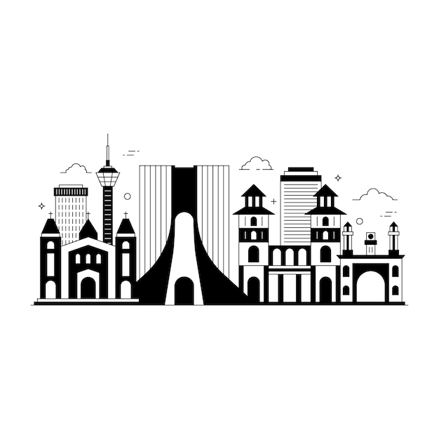 Solid editable trendy illustration of tehran city landmark