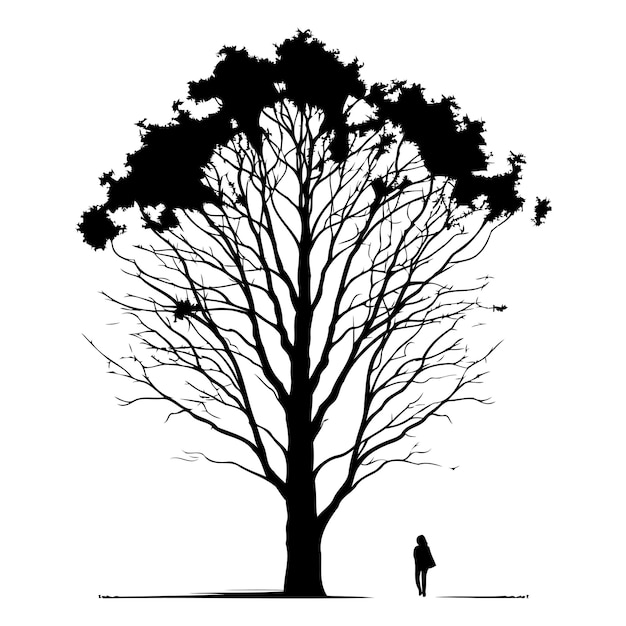 Vector a solitary figure stands beneath a majestic tree creating a striking silhouette