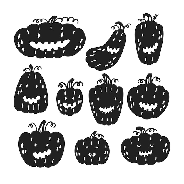 Sollection doodles Silhouette of black pumpkin characters