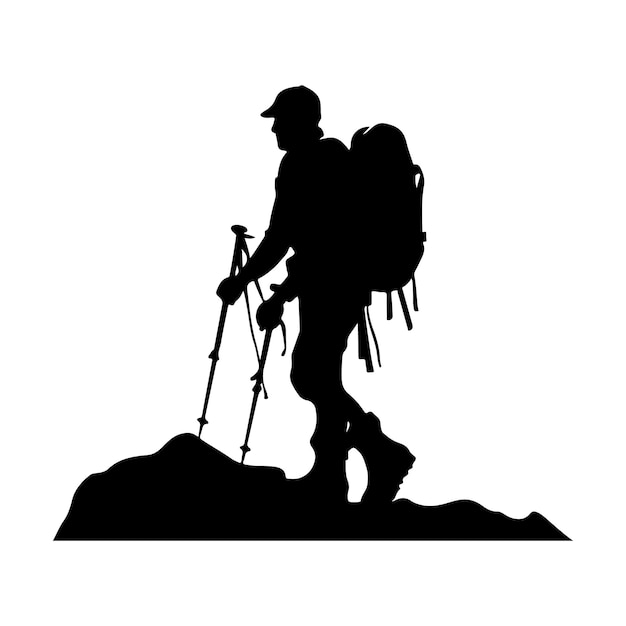 Solo hiker silhouette clipart on a white background