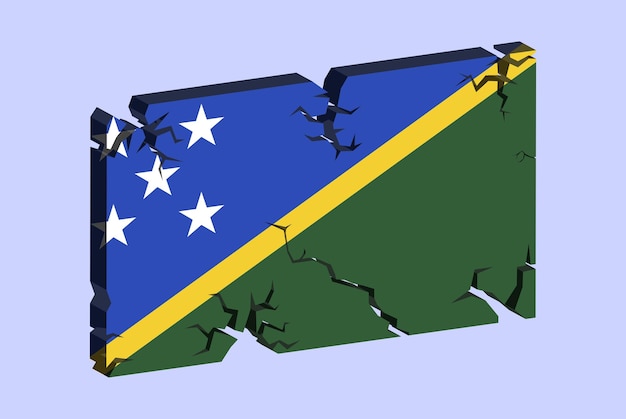 Solomon Island flag on 3D cracked wall vector fracture pattern cracked texture issues concept