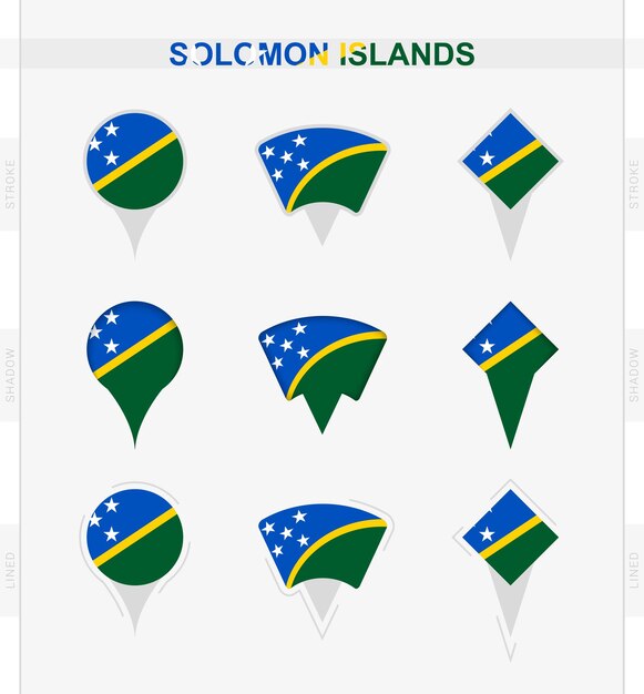 Vector solomon islands flag set of location pin icons of solomon islands flag