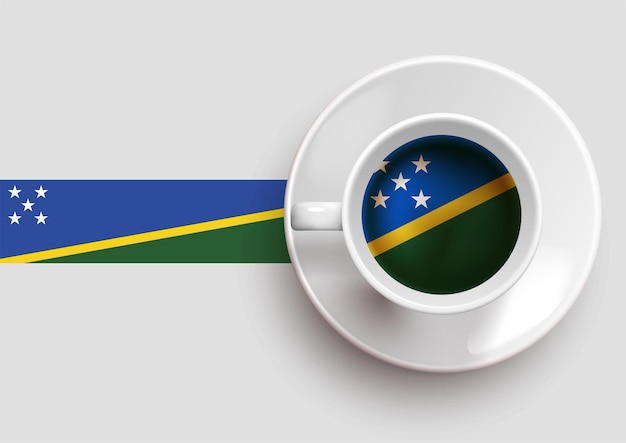 Solomon Islands flag with a tasty coffee cup on top view