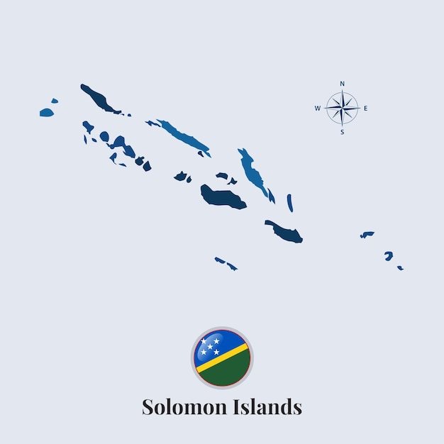 Vector solomon islands map with flag solomon islands flag map