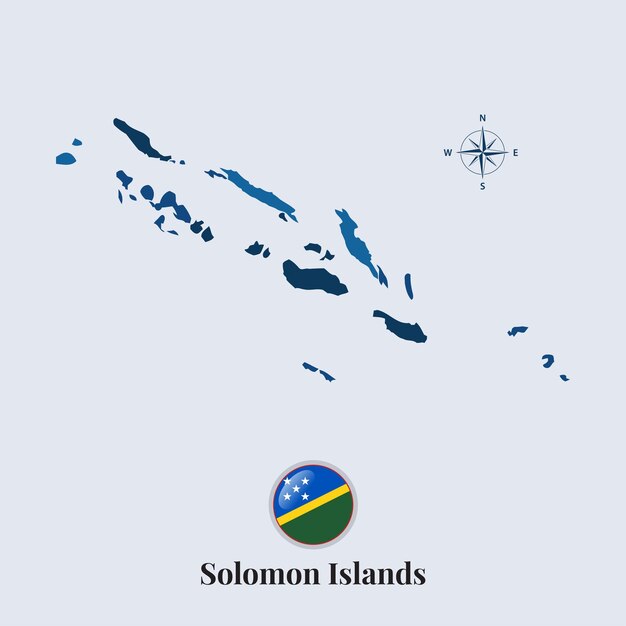 Vector solomon islands map with flag solomon islands flag map