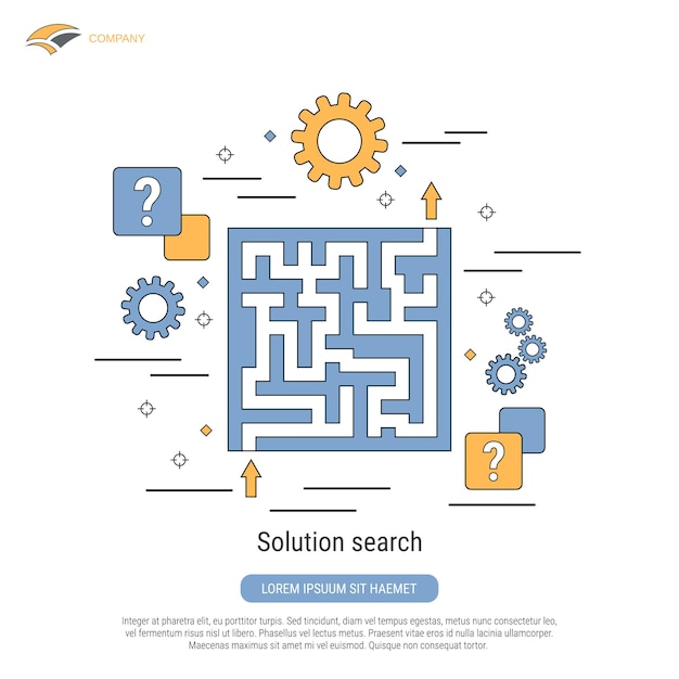 Solution search flat contour style vector concept illustration