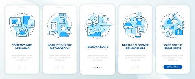 Solving for customer needs blue onboarding mobile app screen