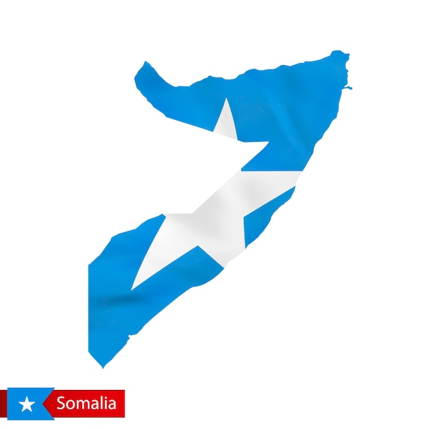 Somalia map with waving flag of country